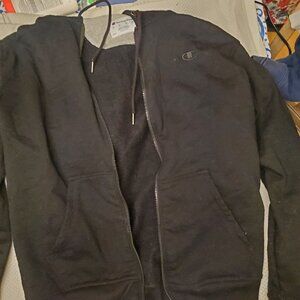 Champion Black Full Zip Hoodie Medium Classic Logo Sweatshirt